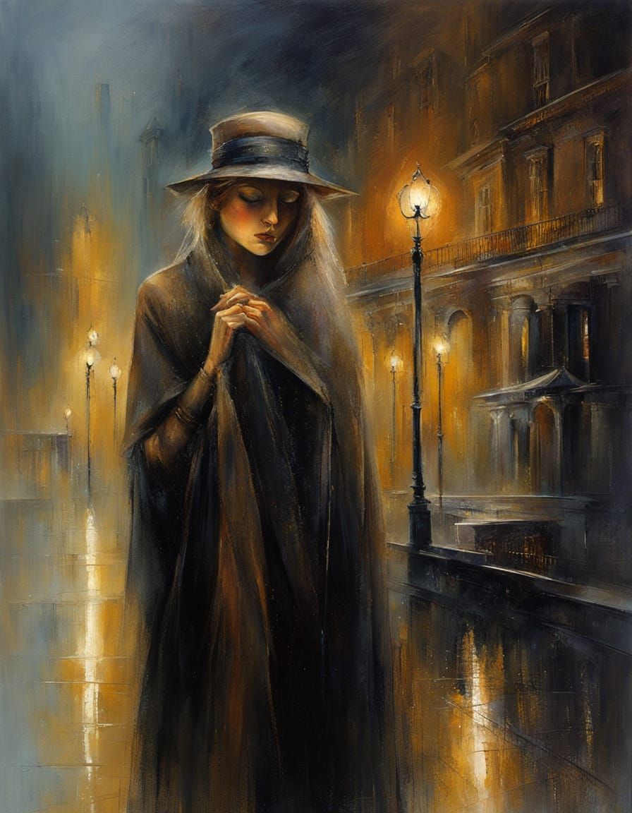 Mysterious London Street at Night, Painted in Dry Brush Oils