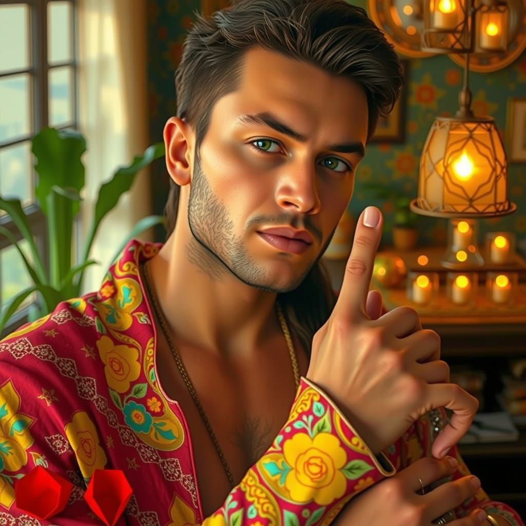 Man on Mountain at Dawn with Golden Sun Rays