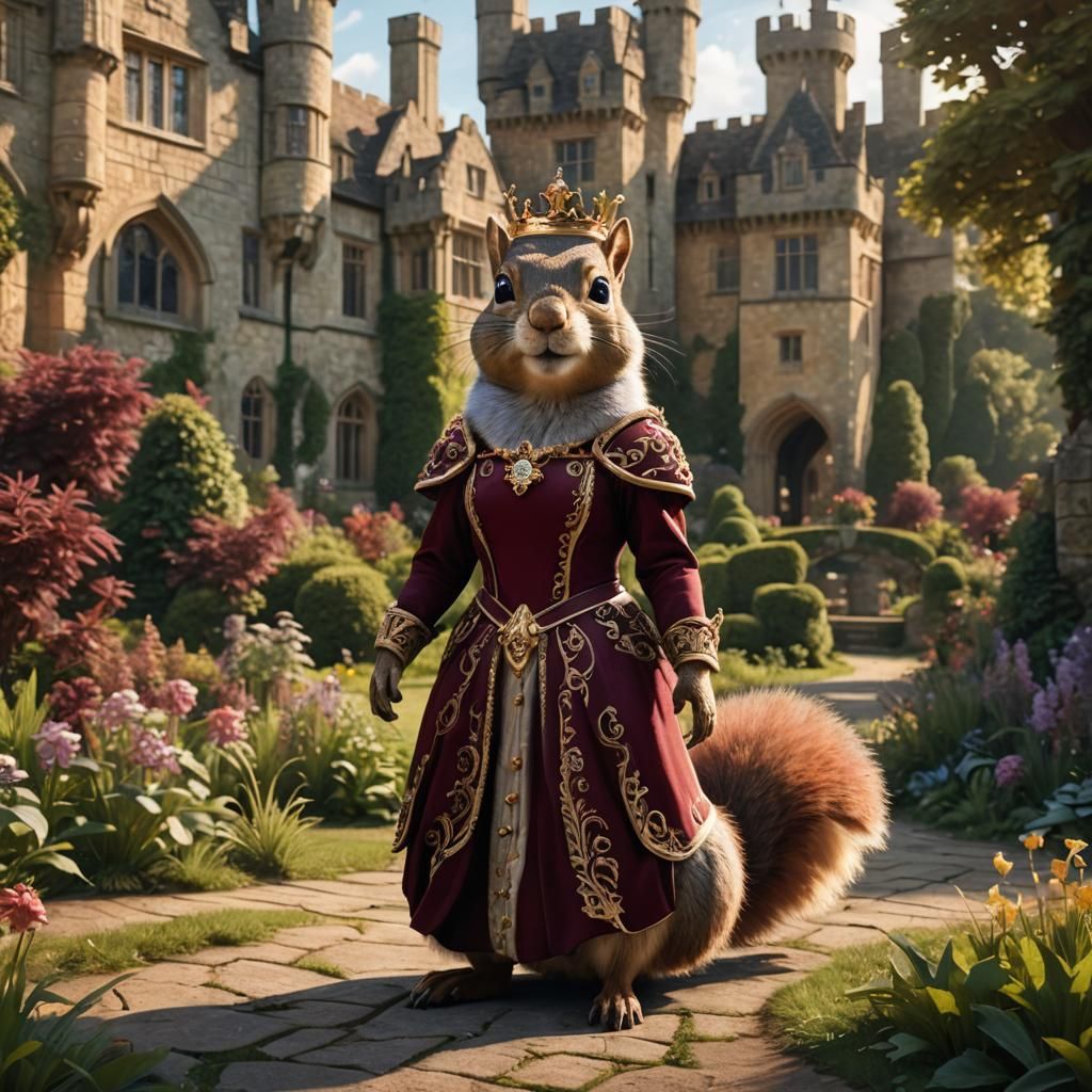 Squirrel Royalty in England, Detailed Matte Painting