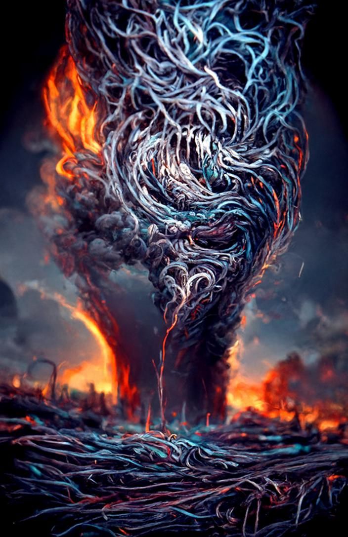Fiery Tornado of Destruction in Impressionistic Style