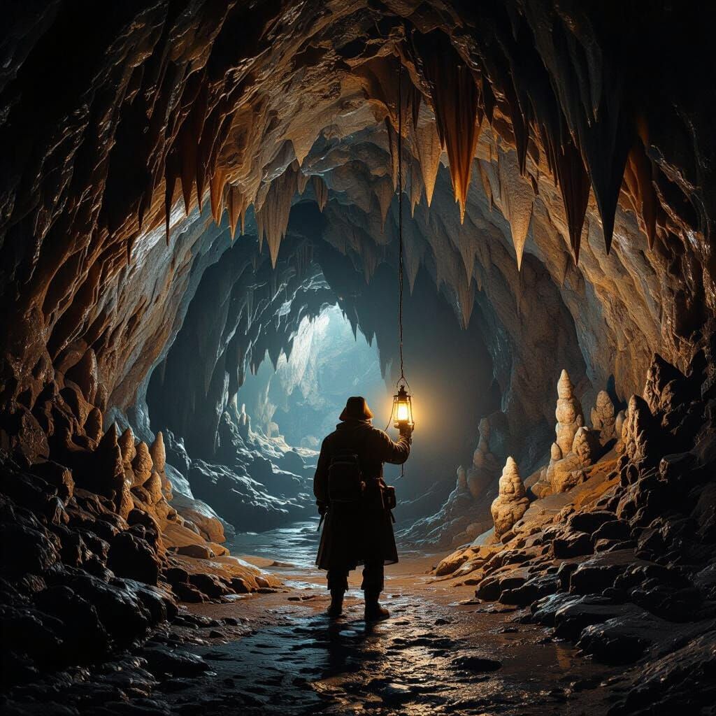 Explorer's Lantern in Vast, Realistic Cave System