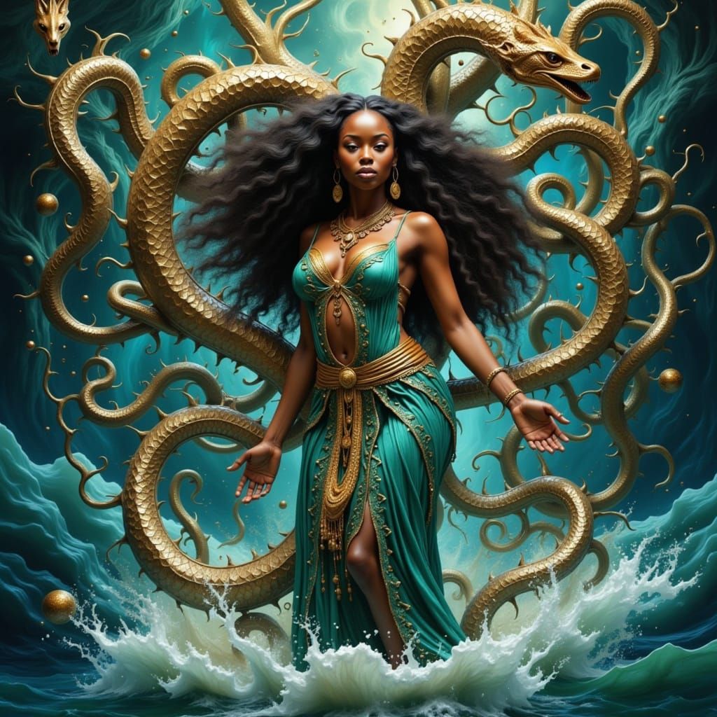 Mystical Mami Wata Rises from the Fractal Fractured Depths