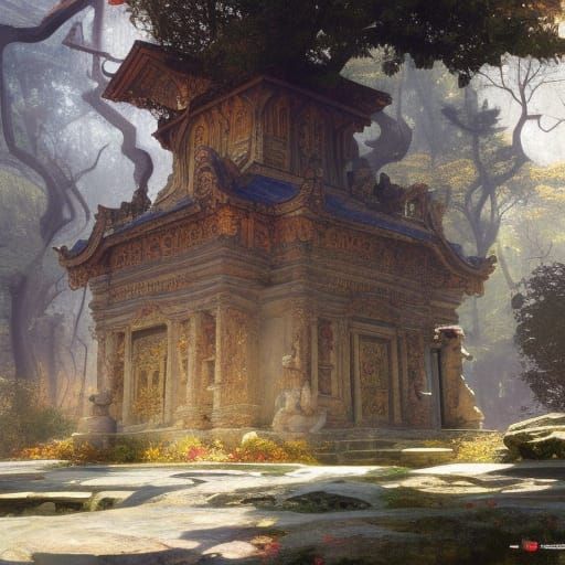 Slavic God Veles Temple, Detailed Art Nouveau Style