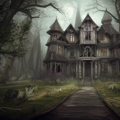 Eerie Haunted House in the Woods: Fantasy Concept Art