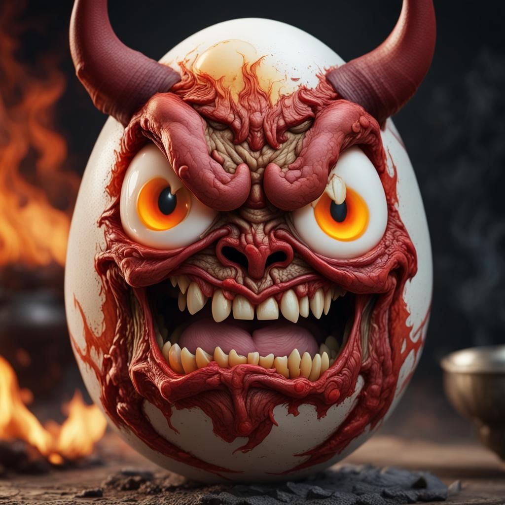 Angry Devil Boiled Egg Concept Art in 8K