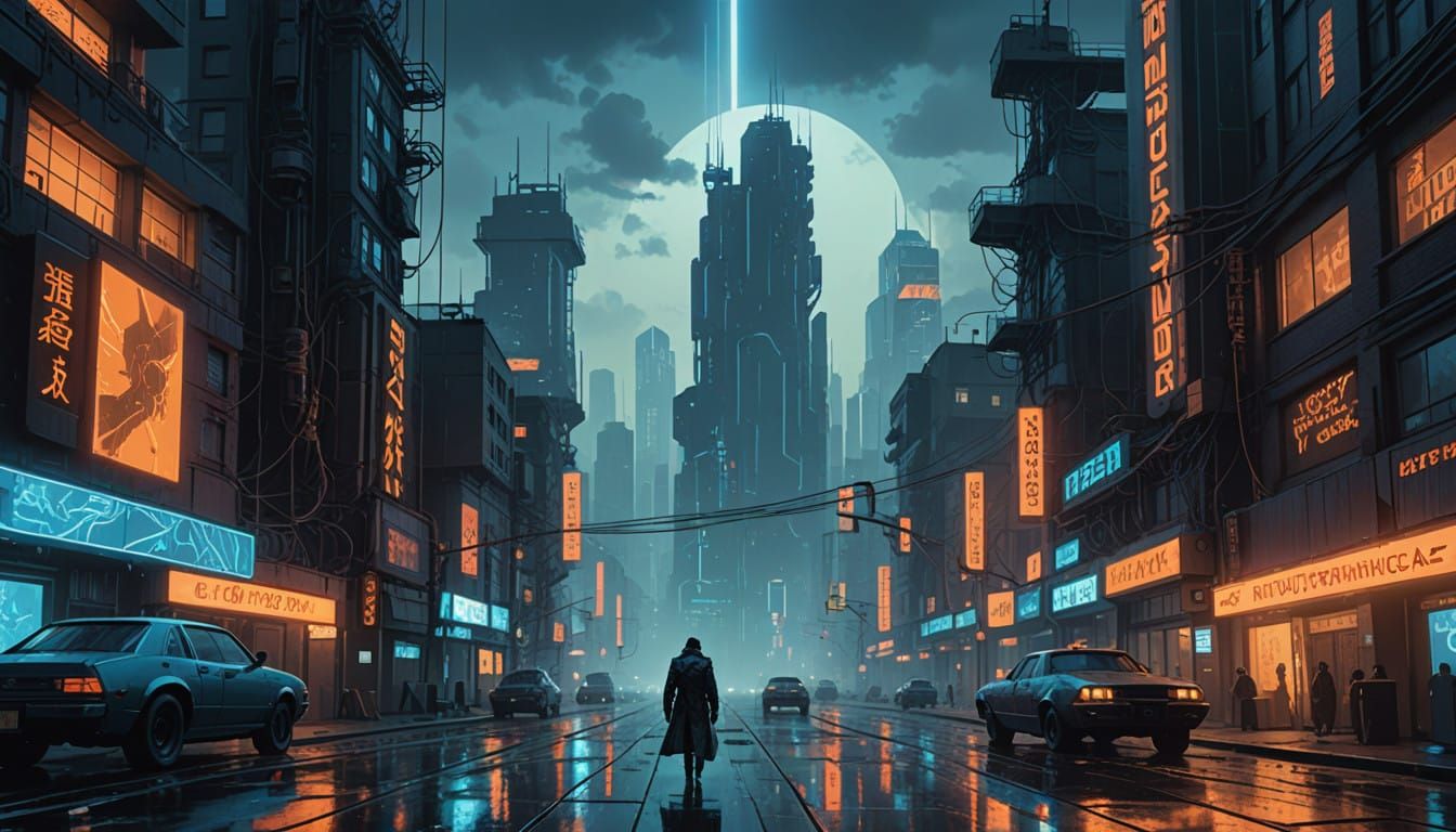 Futuristic Cityscape with Emerging Ares, a Cyberpunk-Inspire...
