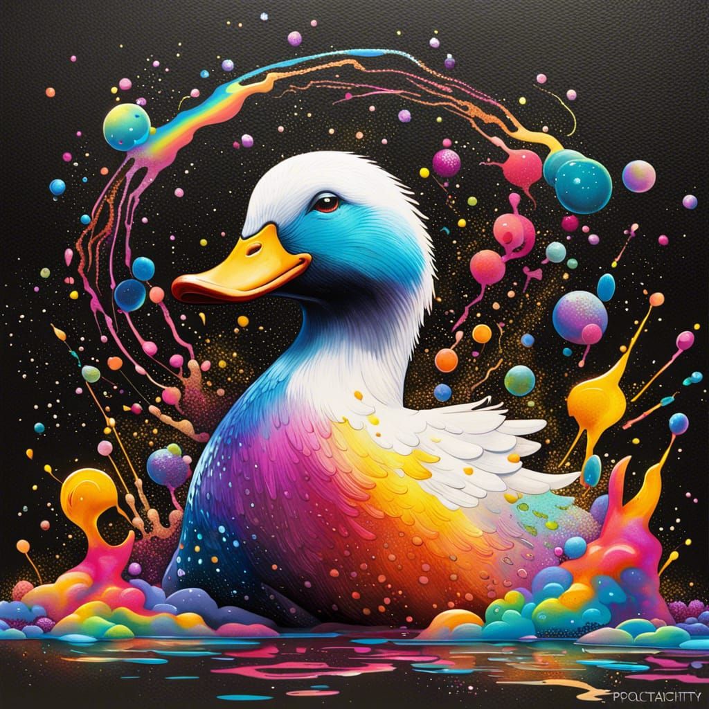 Rainbow Glitter Duck in Galaxy Graffiti Art