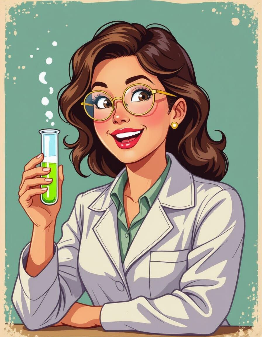 Vintage Illustration of a Scientist with Green Liquid