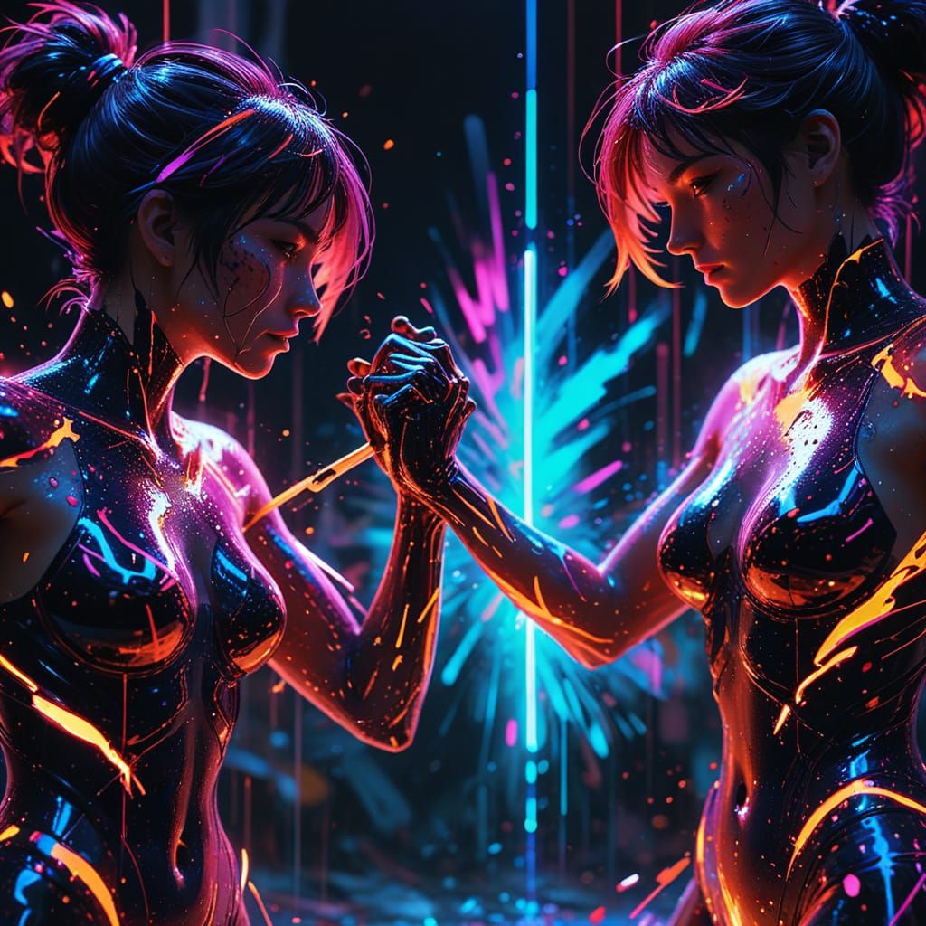 Vibrant Digital Anime Art of Push and Pull