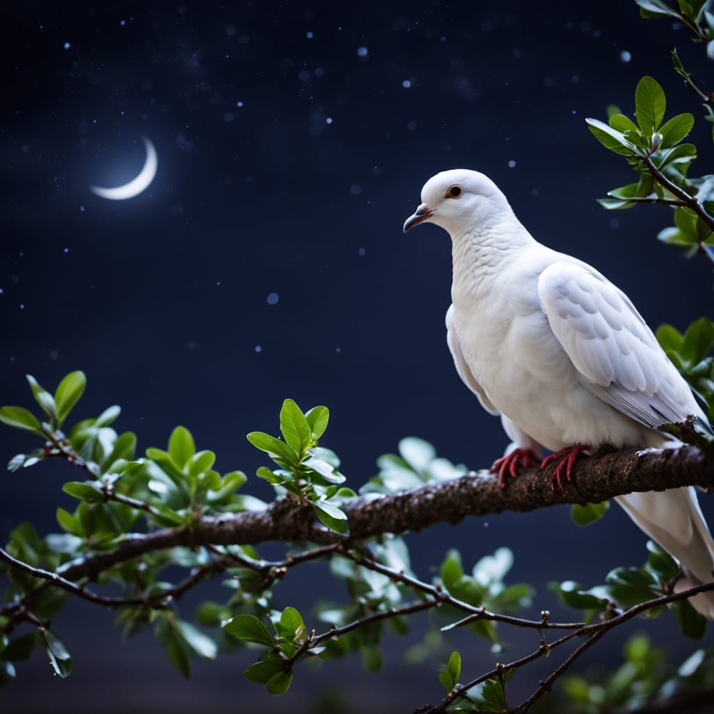 Moonlit Dove Perched on a Branch