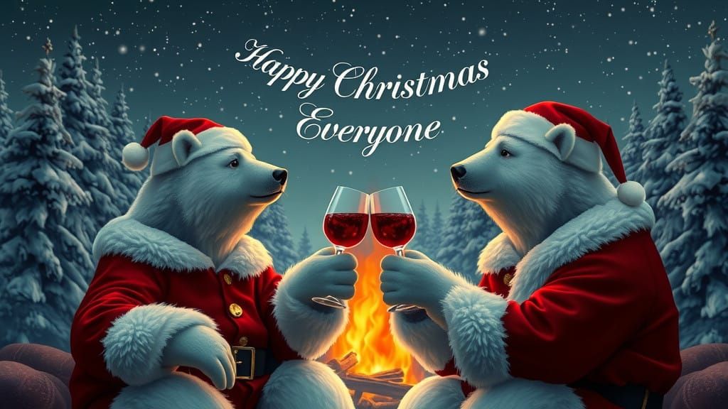 Polar Bears Toast to Christmas with Wine and Cheer
