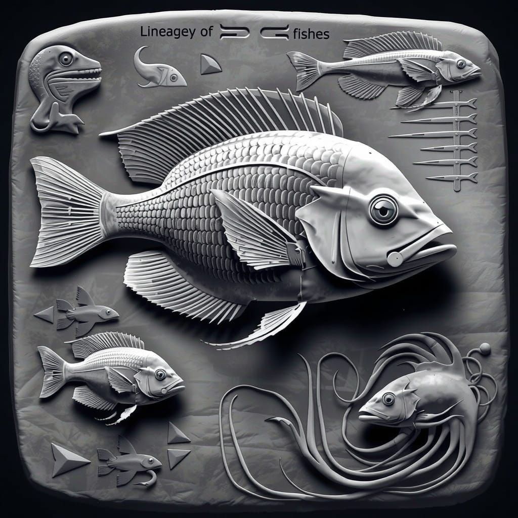 Cyberpunk Fantasy Fish Art in Deep Purple and Yellow