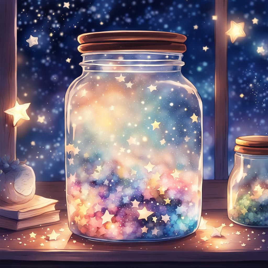 Whimsical Anime Stars in a Jar Illustration