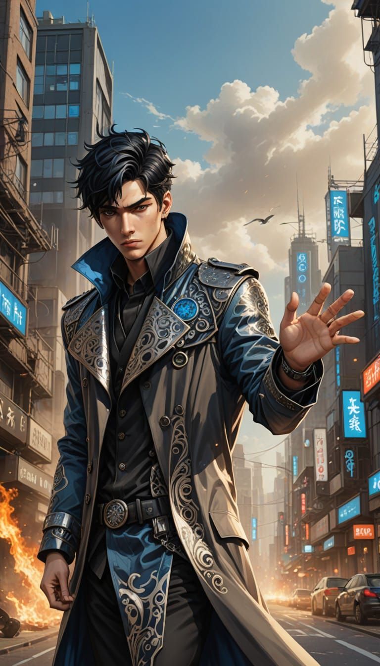 Cyberpunk Anime Warrior in Elegant Streetwear