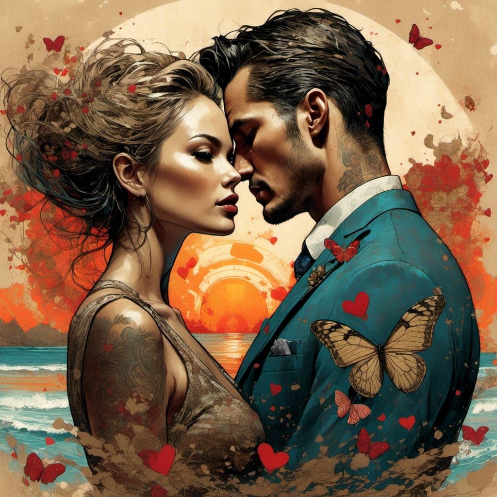 Romantic Mail Art of Couple on Beach