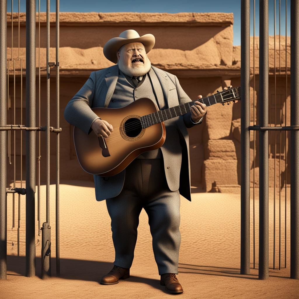 Man Playing Guitar in Jail Cell: Matte Painting
