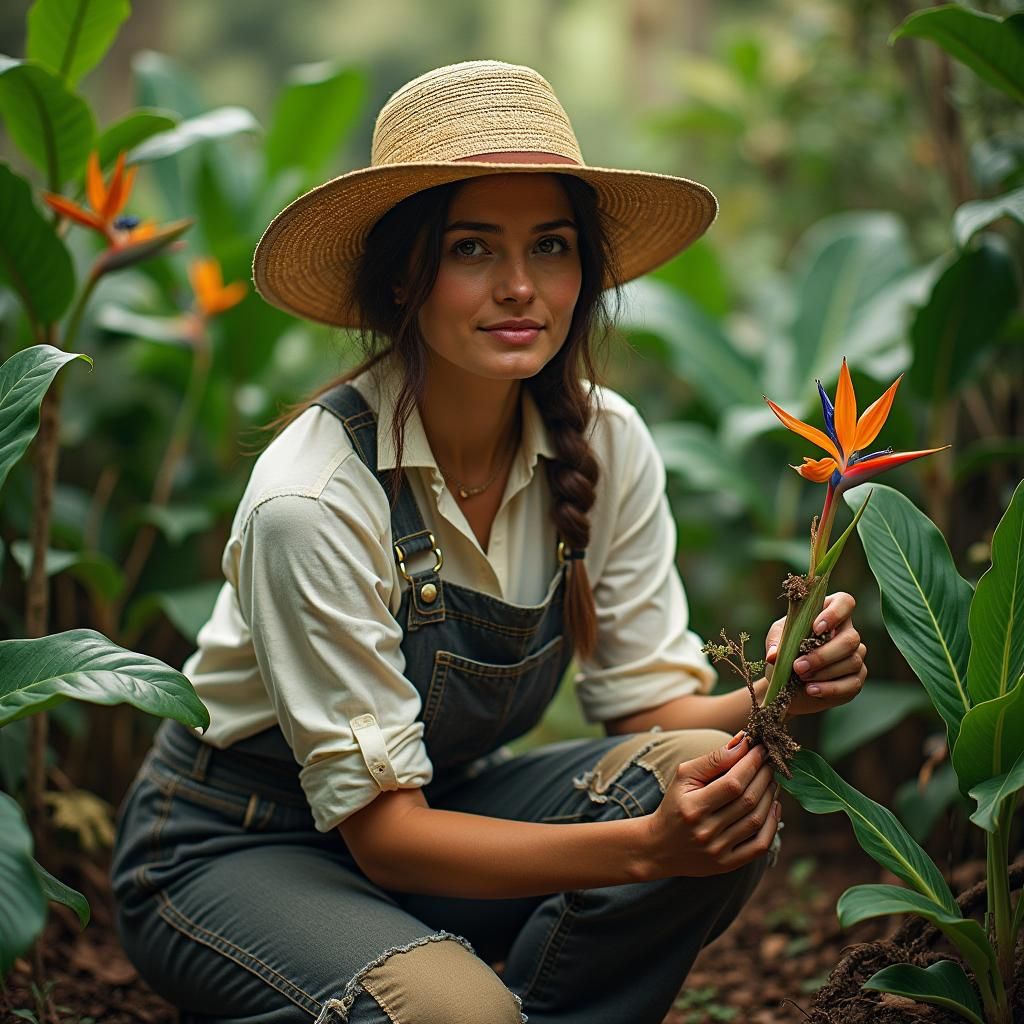 Gardener in Lush Foliage: Botanical Art Inspiration
