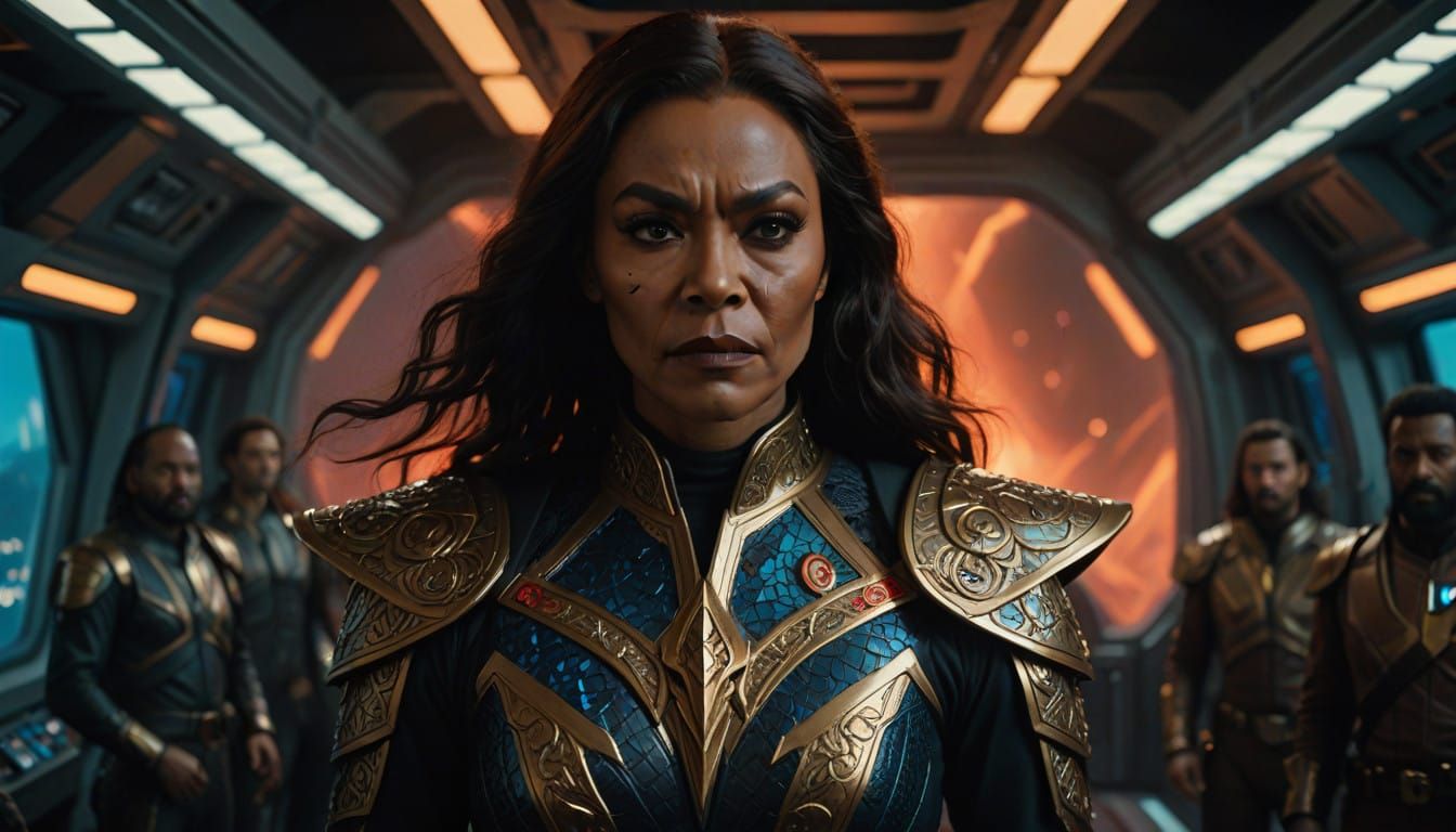 Regal Female Klingon Captain on Starship Bridge