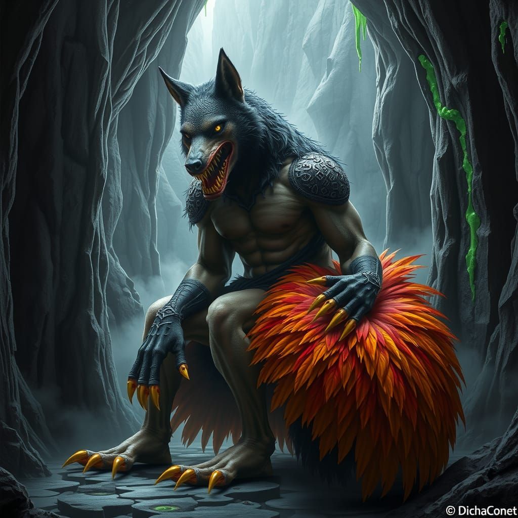 Mystical Chimera in Cavernous Depths: Digital Art