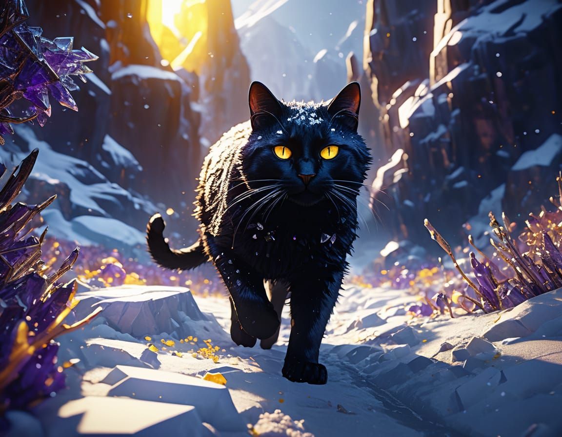 schneelandschaft schwarzer kater sonnenschein a masterpiece, 8k resolution, dark fantasy concept art, by Greg Rutkowski,...