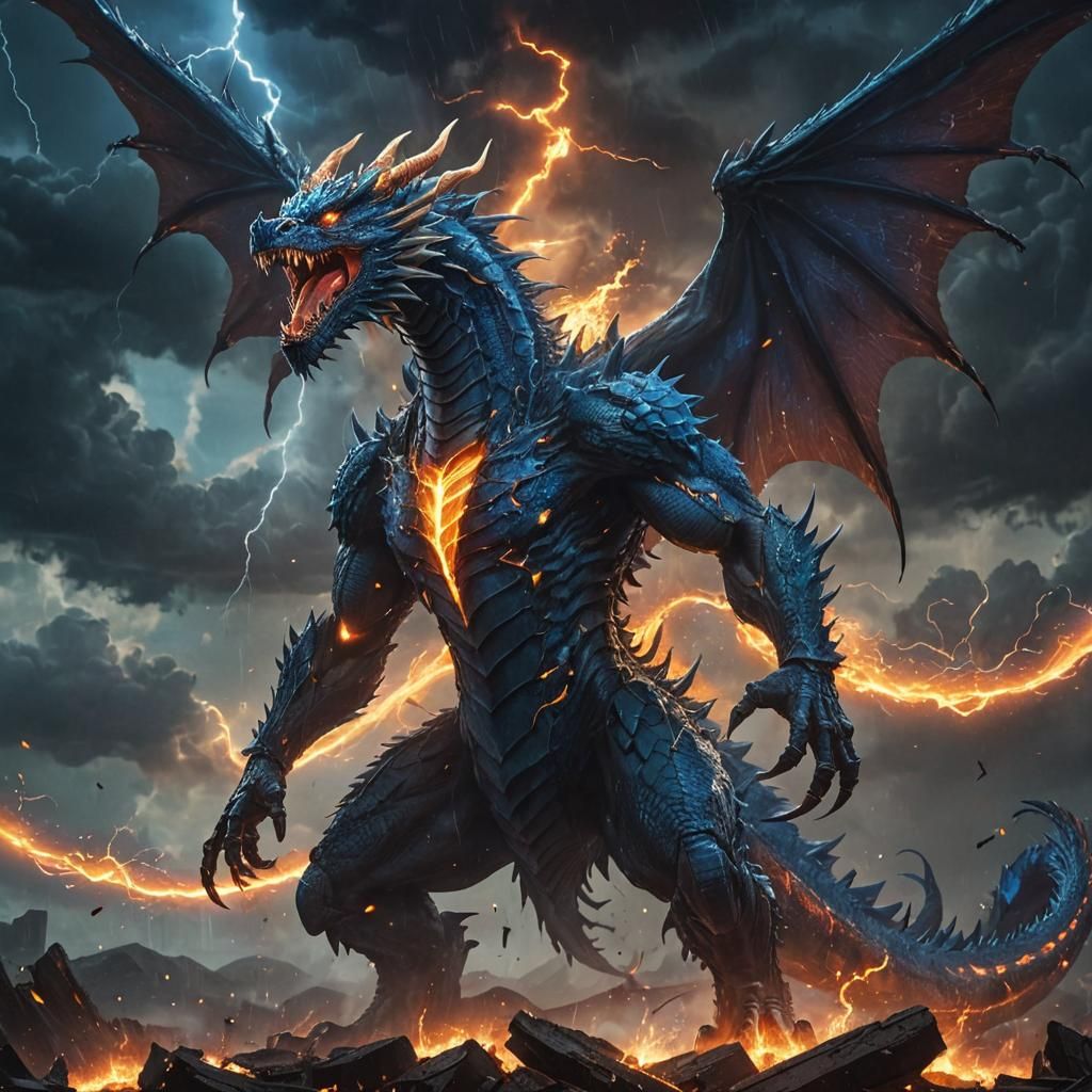 Anime Dragon God Amidst Fiery Tornado