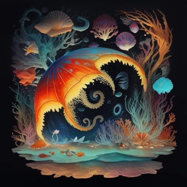 Bejeweled Ocean Scene with Bioluminescent Jellyfish