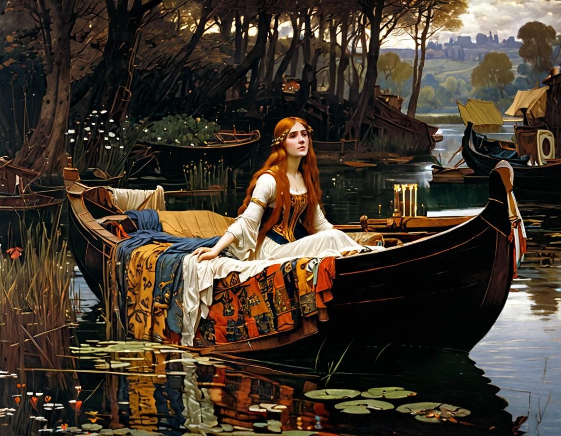 The Lady of Shalott in Pre-Raphaelite Style