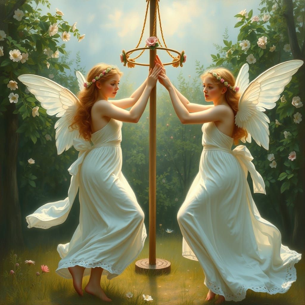 Nymphs' Dance Around Maypole in Romantic Style