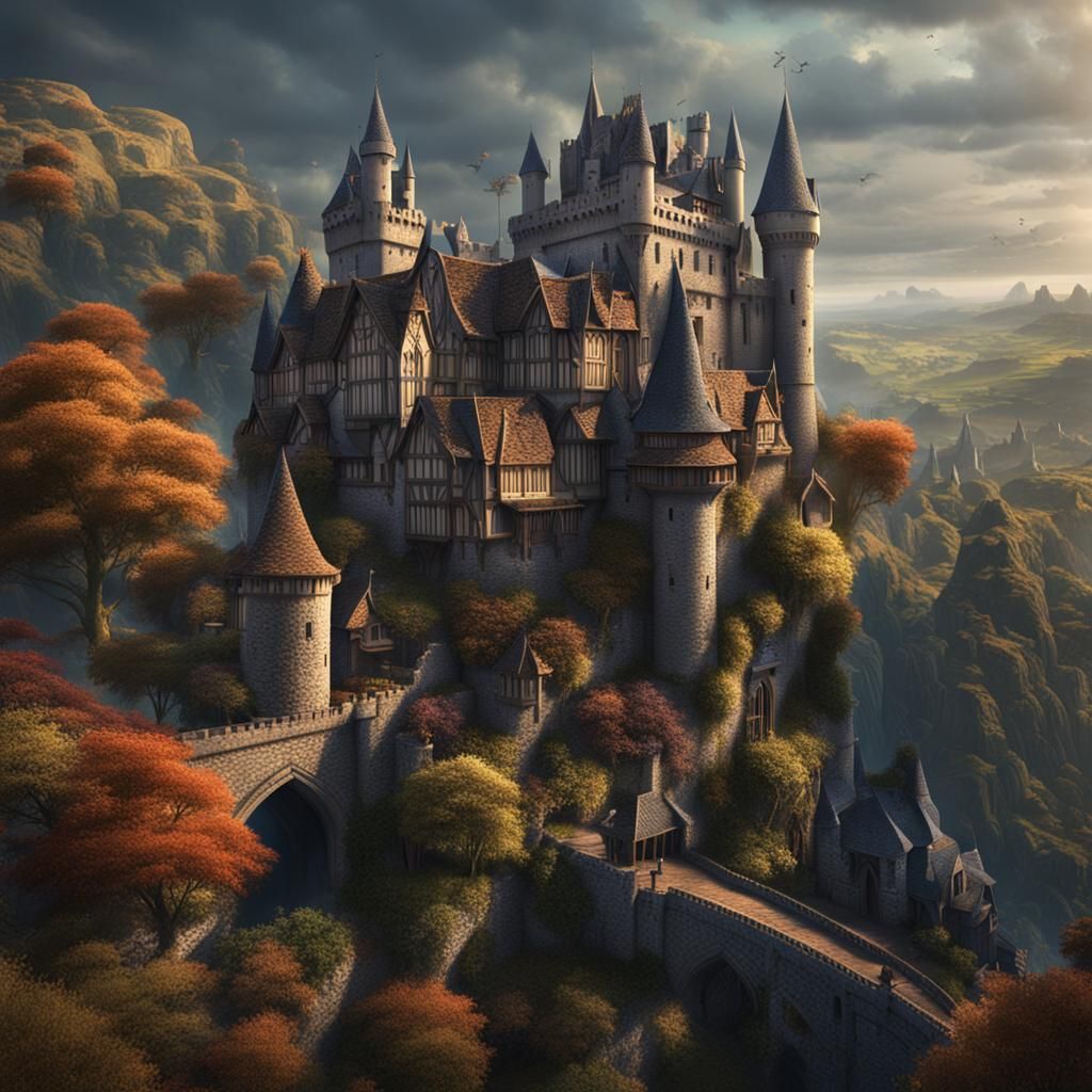Gothic Castle Looms Over Quaint Village
