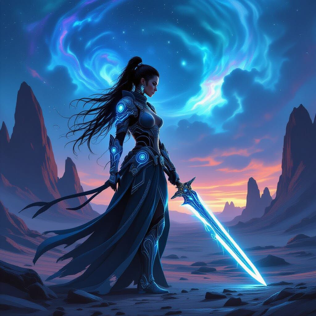 Cybernetic Warrior Woman on Alien Planet