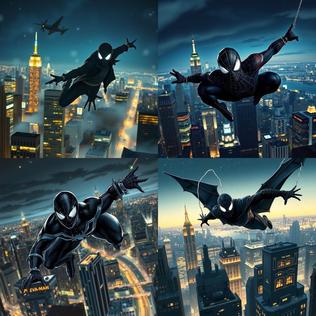 Dark Spiderman Soars Over New York City