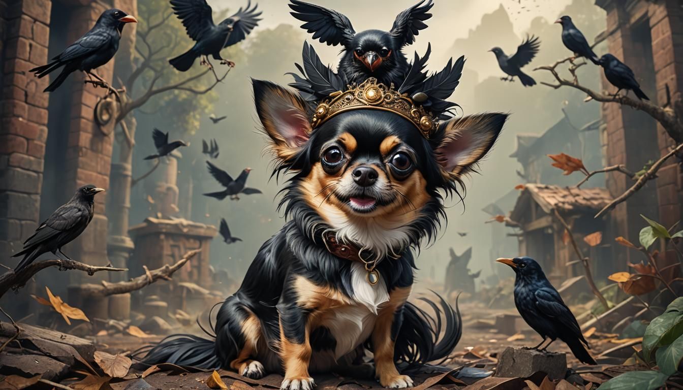 Chihuahua with Crow: Detailed Matte Painting