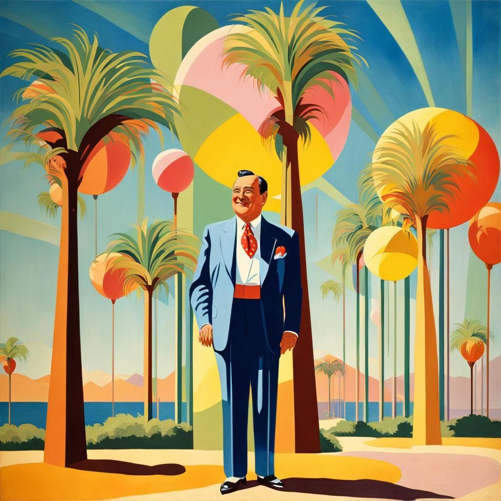 Jonathan Winters and Palm Trees in Art Deco Style