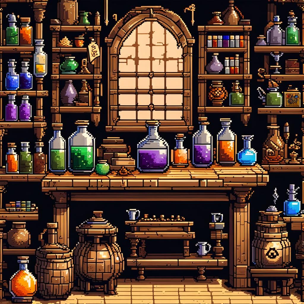 Pixel Art Table of Alchemical Potions