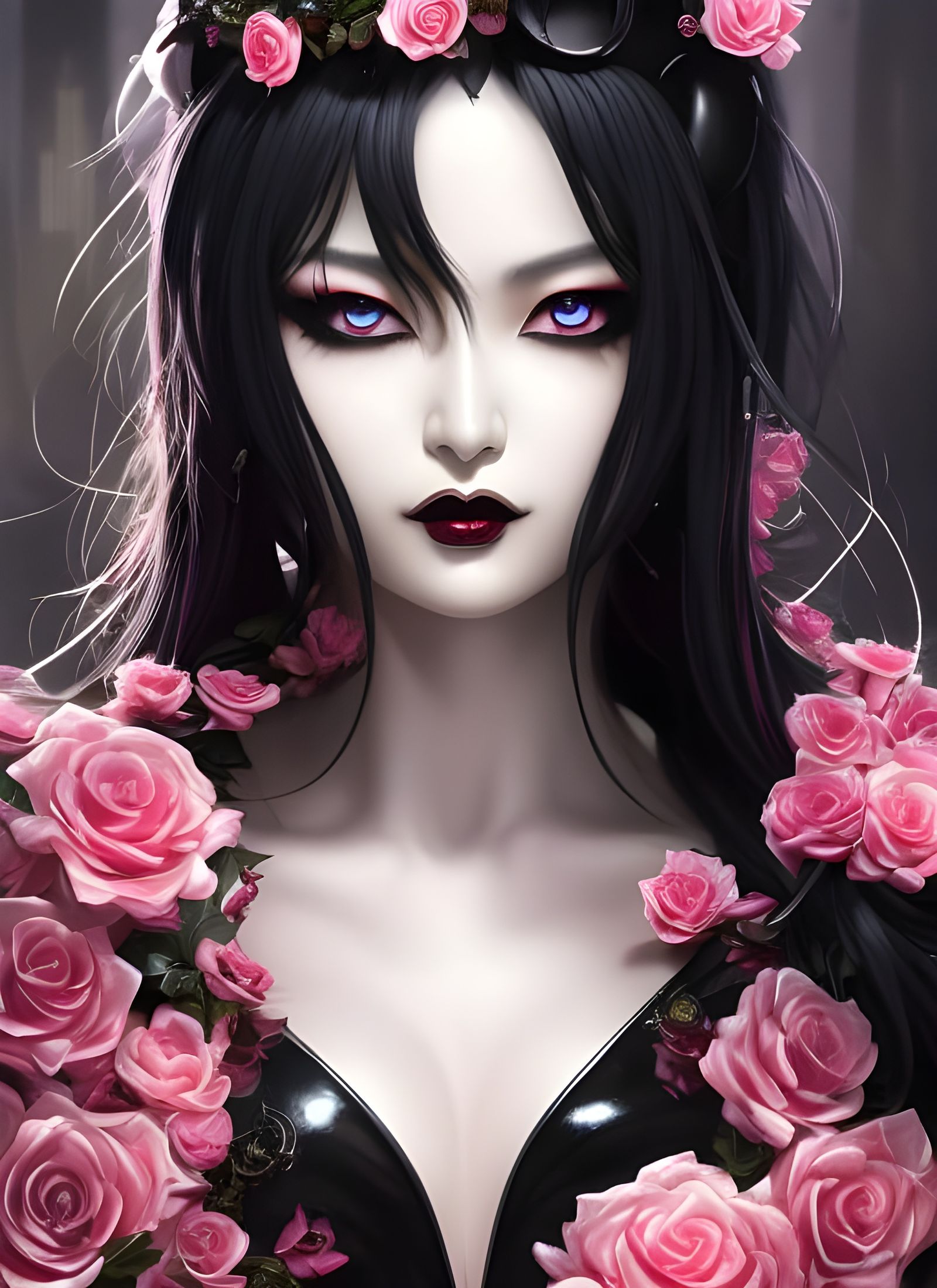 Sensual Goth Girl Portrait in Digital Painting Style