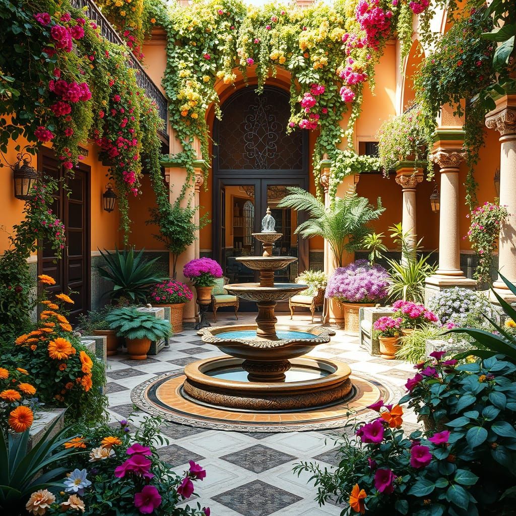 Vibrant Cordoba Patio in Hyperrealistic Style