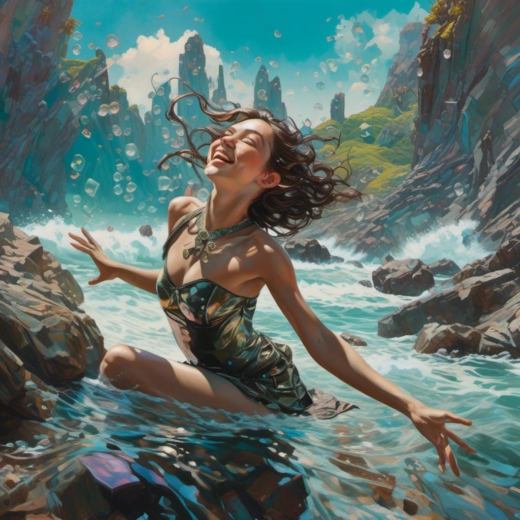 Laughing Elf in Enchanted Futuristic Seascape