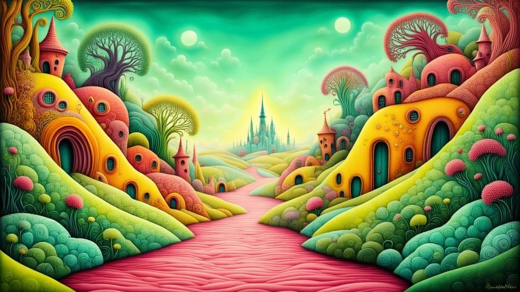 Dreamlike Surrealist Scene in 3D Digital Art Style