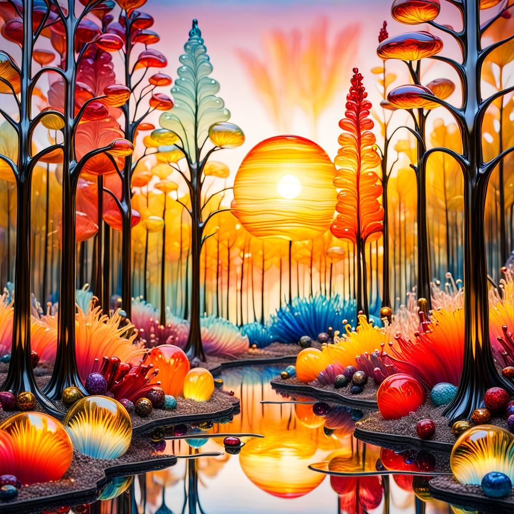 Glass Forest Art Sculpture Inspired by Chihuly