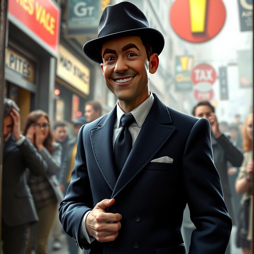 Tax Inspector at Doorway in a Bustling Street