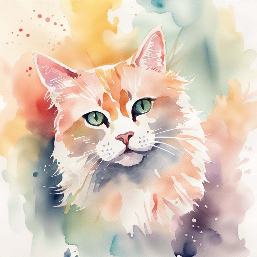 Delicate Watercolor Painting of a Cat