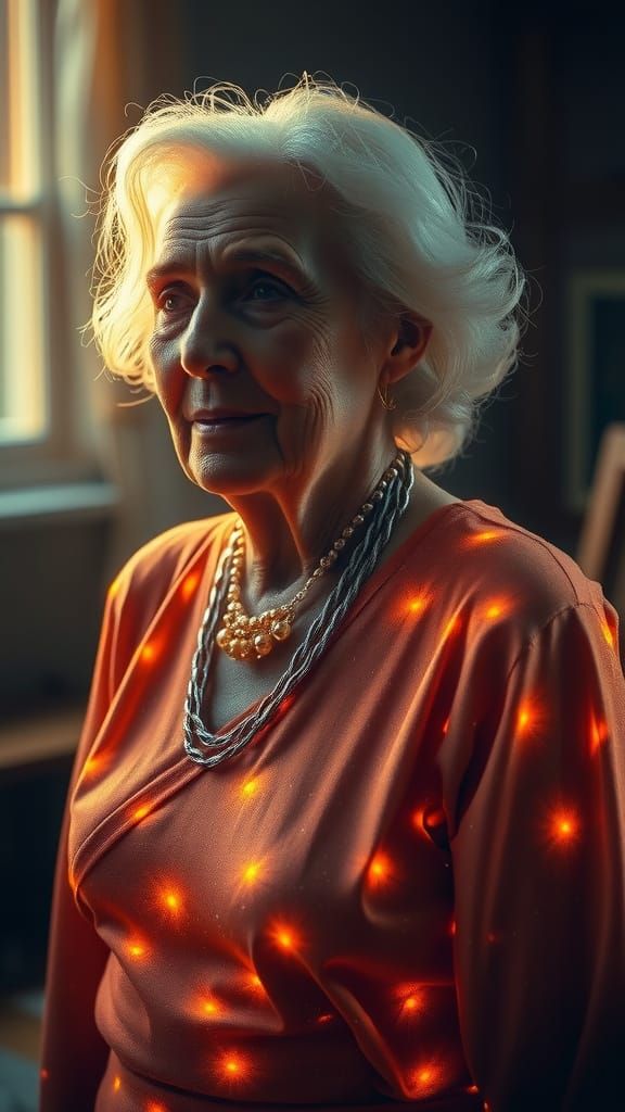 Golden Elderly Woman in Ethereal Aura