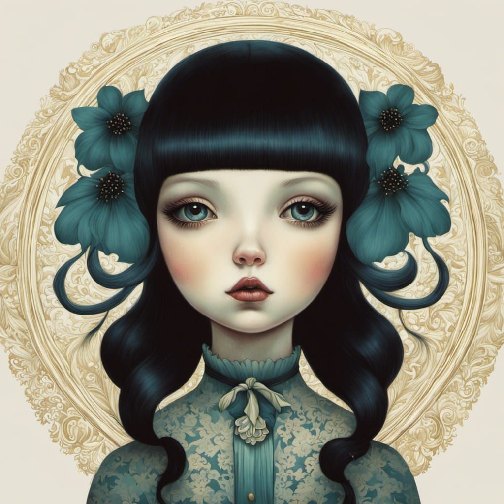 Moody Girl Portrait in Whimsical Illustration Style