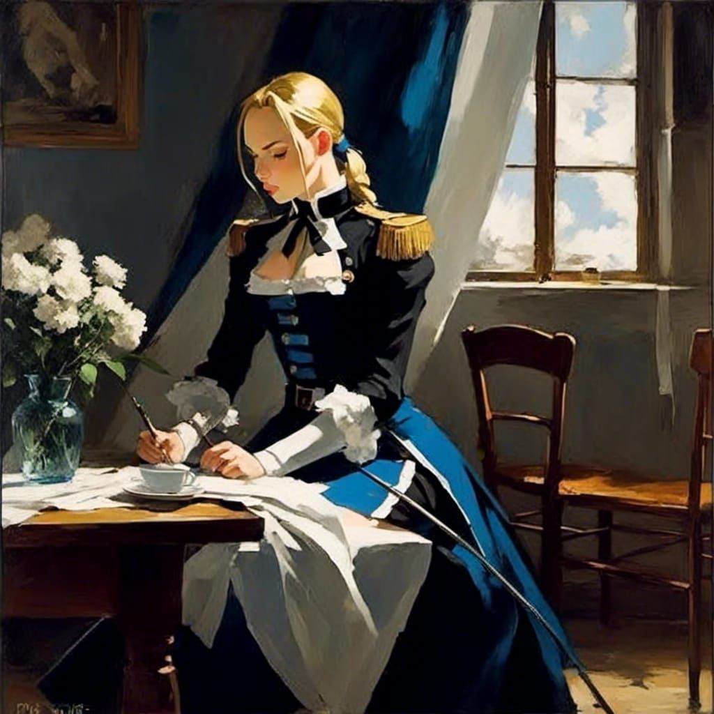 Anime Maid in Black and White, Figurative Art