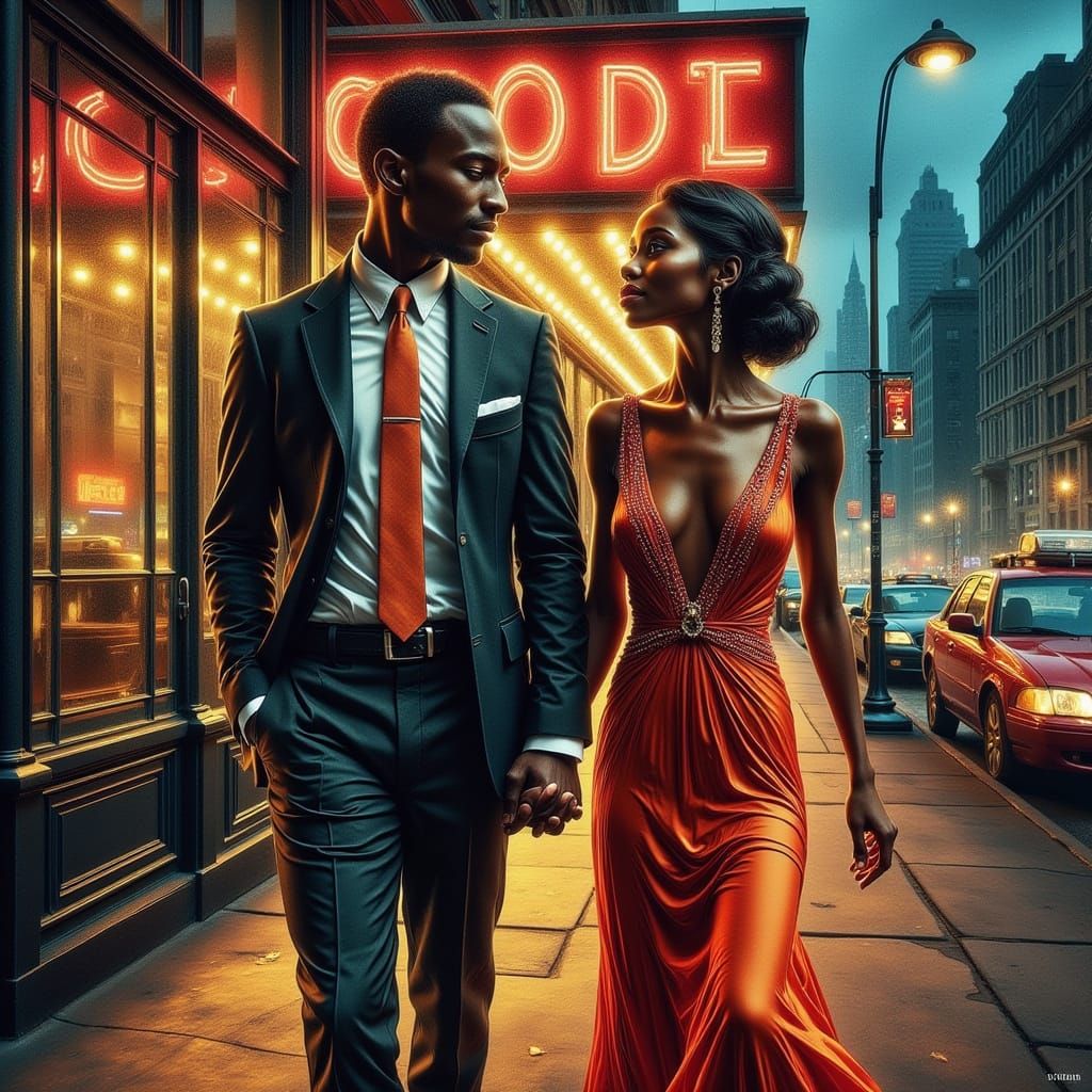 Harlem Nights: A Stylish Couple Strolls 125th Street
