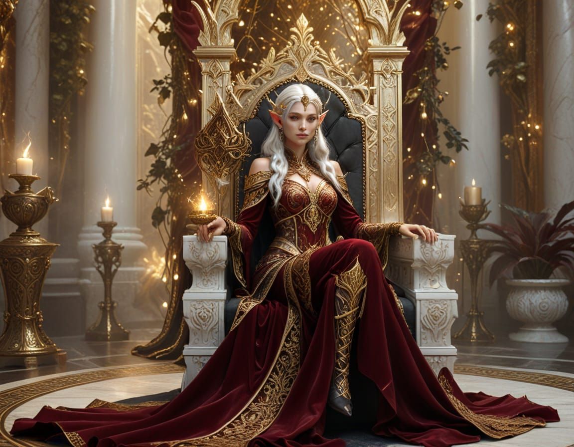 Enchanted Elf Mage on Throne: A 3D Fantasy Rendering