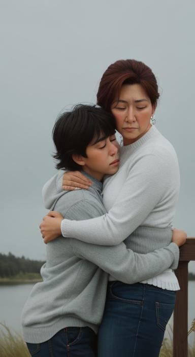 Heartwarming Image of Sad Boy Hugging Mom