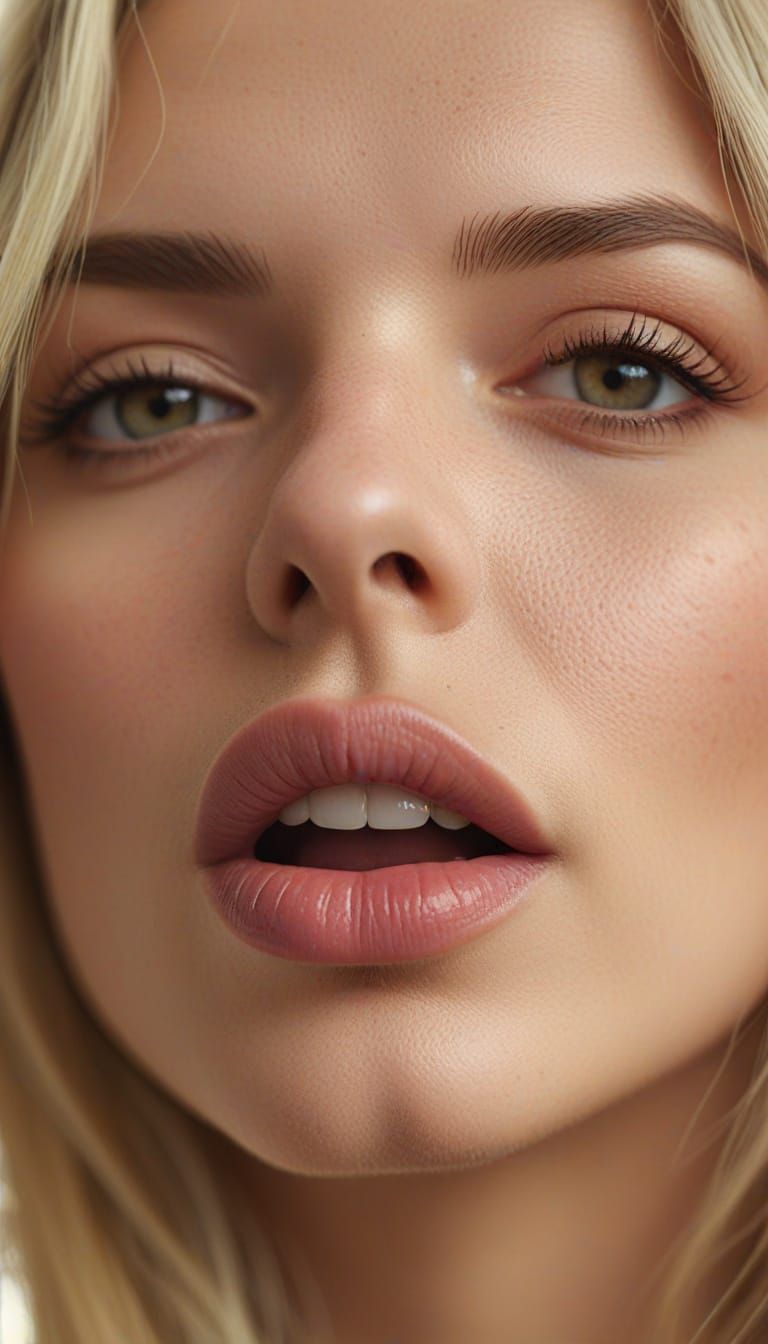 Close-Up Portrait of Woman with Parted Lips