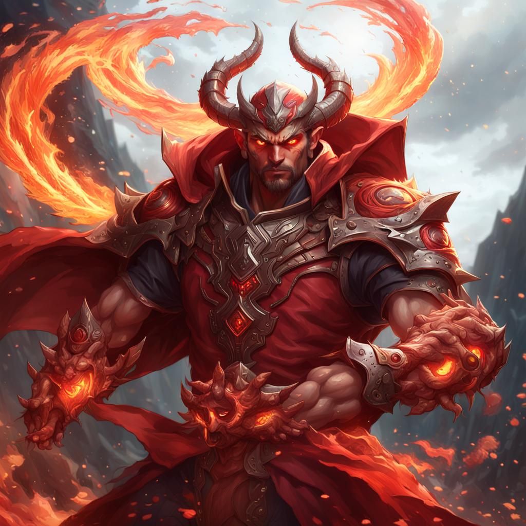 Demonic Warrior in Fiery Storm, Digital Art