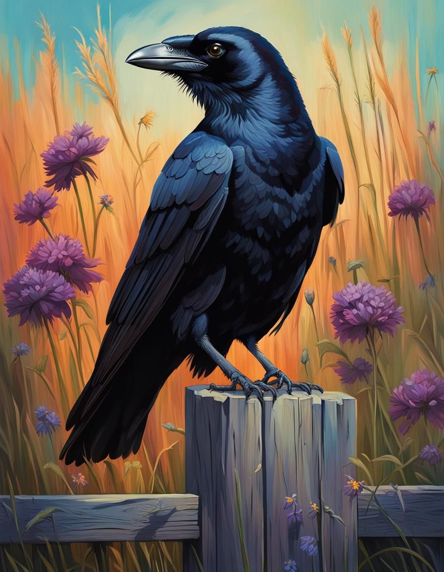 Carrion Crow Portrait in a Splash Art Style